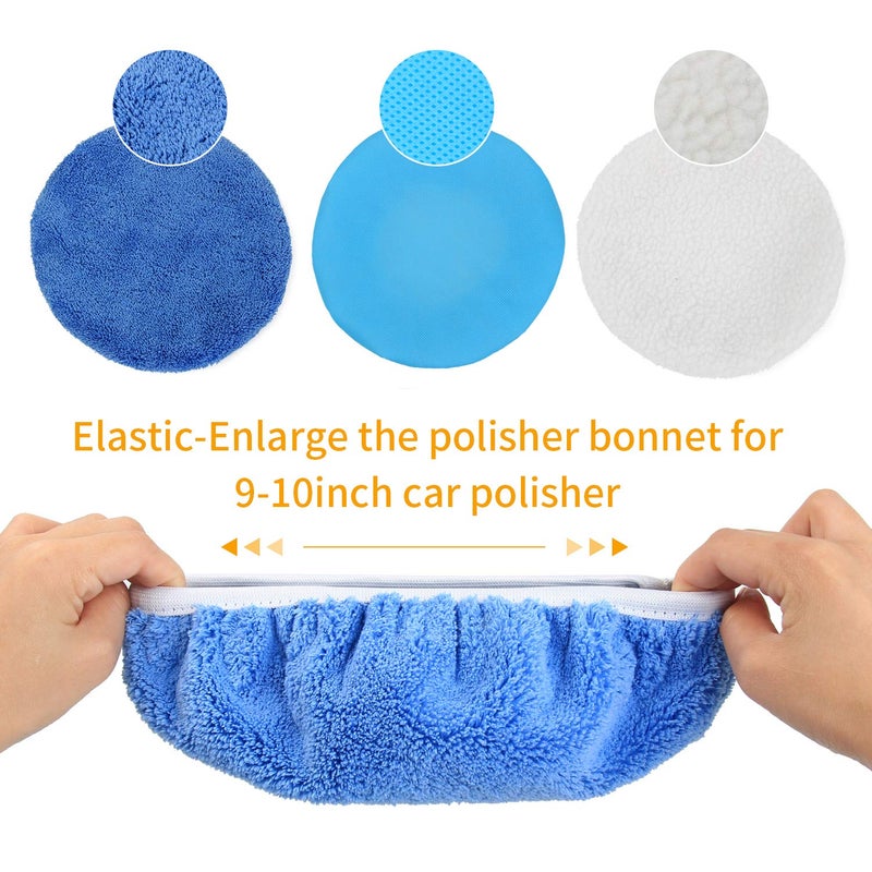 URLWALL 10PCS 9-10 inch Polisher Pad Bonnet Orbital Car Buffing Polishing Pad Cover - 5PCS Microfiber, 3PCS Wax Buffer, 2PCS Woolen Fleece Polishing Bonnet - Image 4